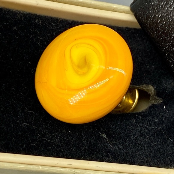 Vintage Art Glass Cuff Links Orange Yellow Swirls Handmade Blown Glass - Picture 12 of 15